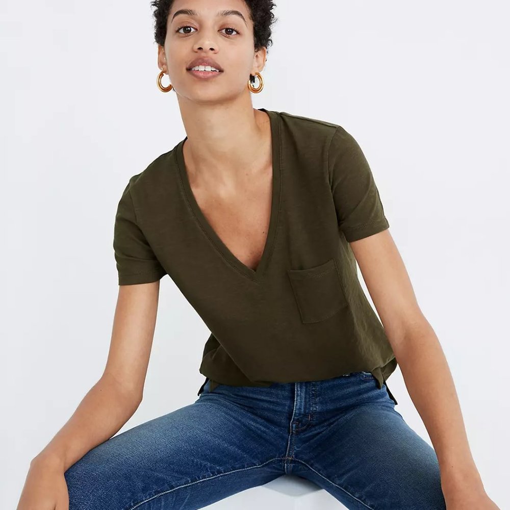 Madewell Whisper Cotton V-Neck Pocket Tee size xs